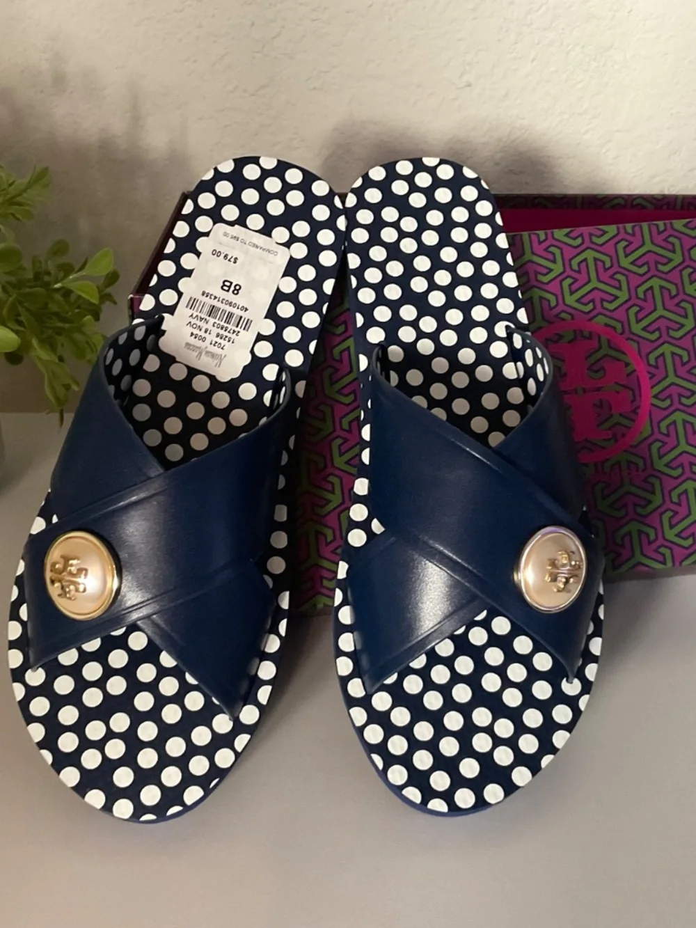 TORY BURCH, NEW, MELODY CRISS CROSS SANDALS, Size 8, NAVY